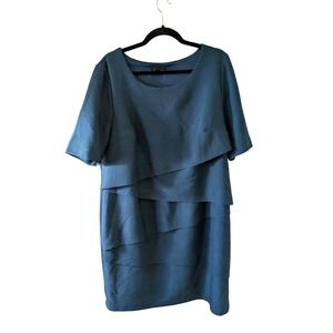 Connected Apparel Womens 16W Teal Blue Tiered Textured Sheath Dress Short Sleeve